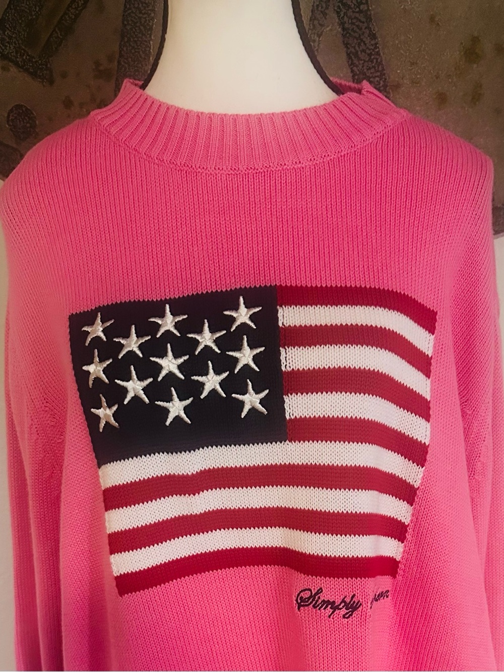 Simply Southern Hot Pink Crewneck with American Flag - Picture 2 of 3
